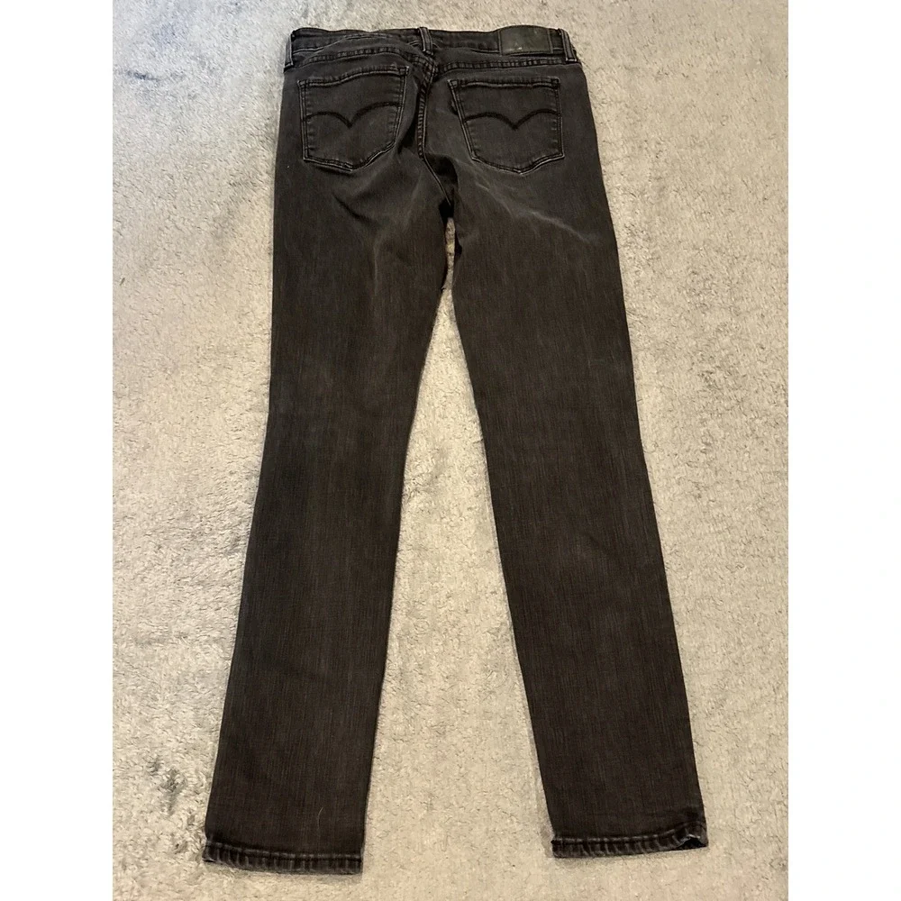 Levis 711 Skinny Jeans Womens 29 Faded Black Distressed Ripped Mid Rise Denim